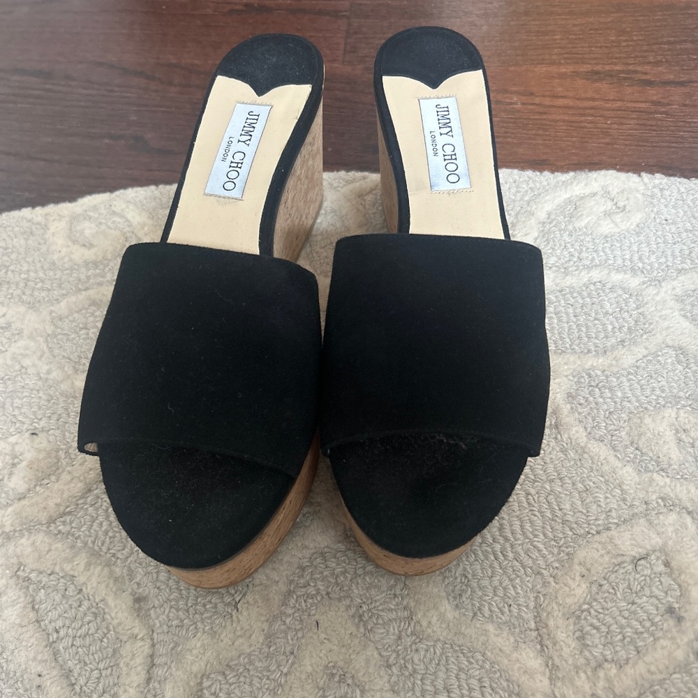 BRAND NEW JIMMY CHOO BLACK SUEDE WEDGE